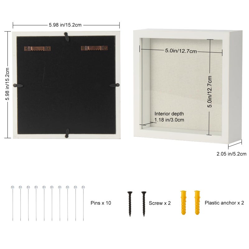 TJMOREE TJ.MOREE إطار صندوق ظلال صغير أبيض 5 × 5 صندوق عرض ظل إطار صورة خشبي مع ميداليات تذكارات زجاجية للحيوانات الأليفة صور للجدار والطاولة - Image 4